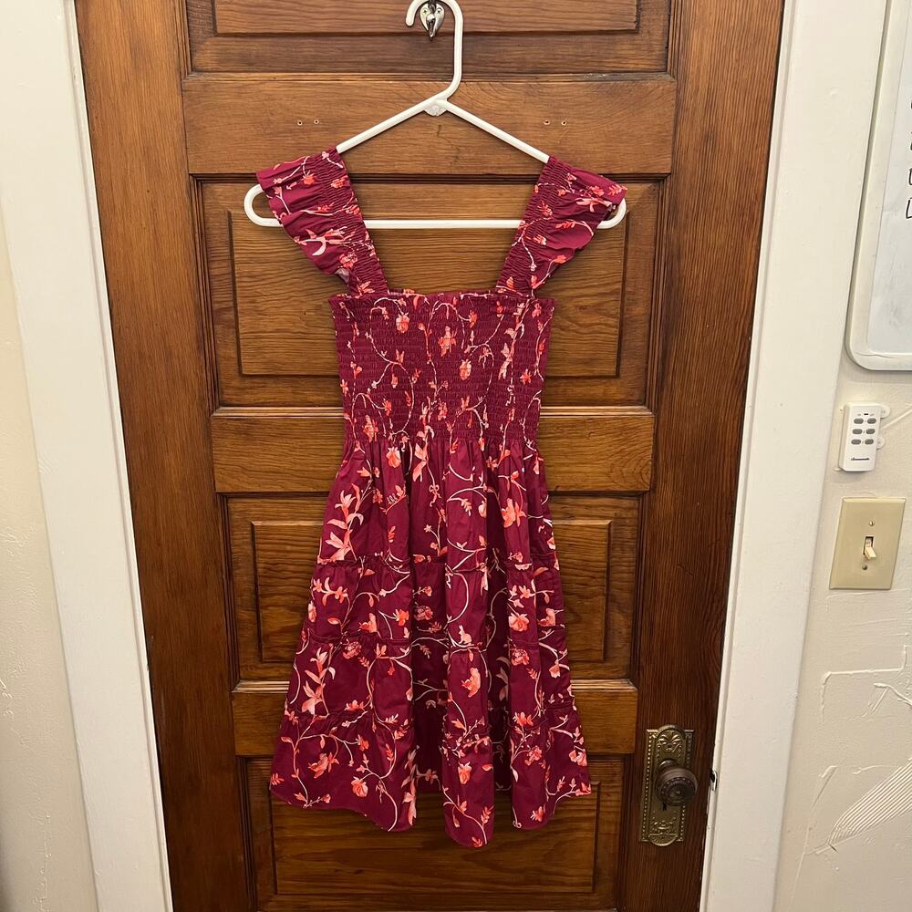 Hill House Home The Tiny Ellie Nap Dress Burgundy Botanical sz 11/12y NWT's